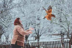 Woman with FLYING-CHICKEN